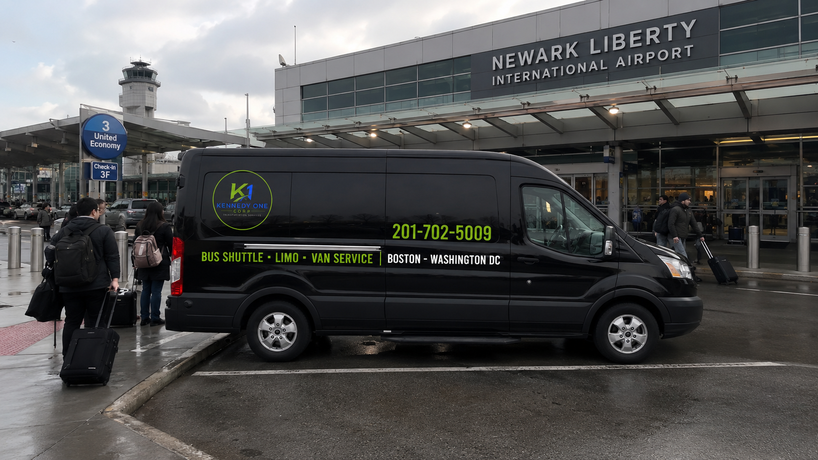 Kennedy One Corp van at Newark Liberty International Airport